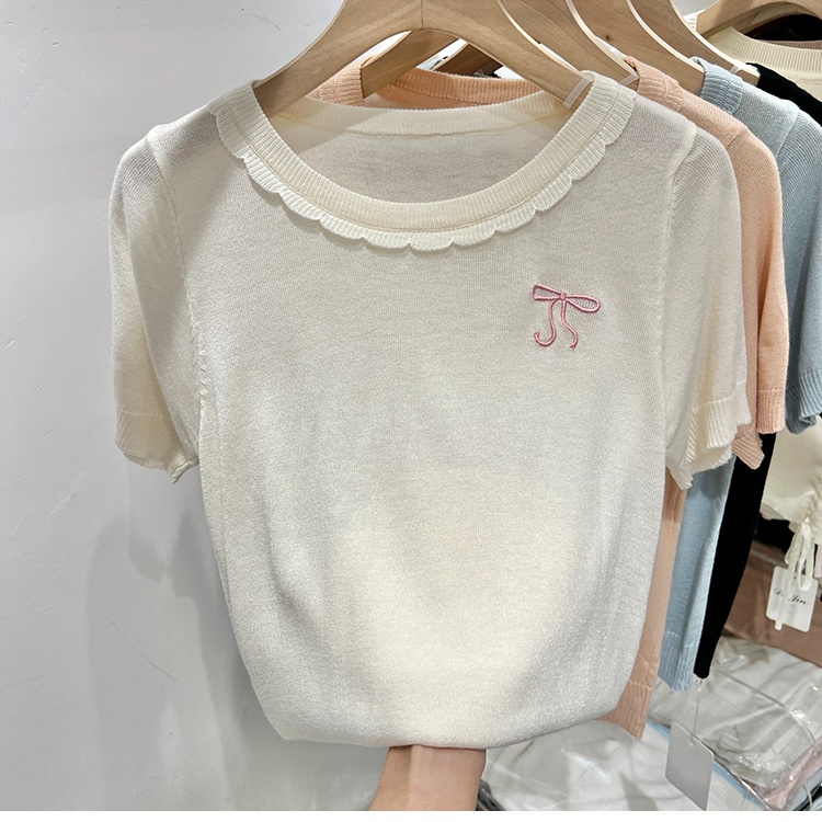 Wood ear summer ice silk splice T-shirt for women