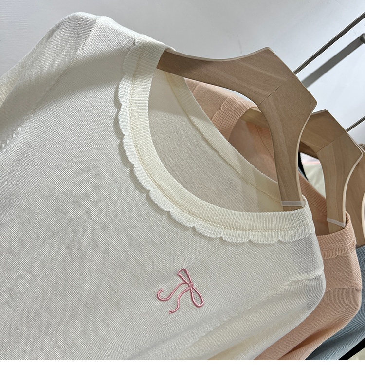 Wood ear summer ice silk splice T-shirt for women