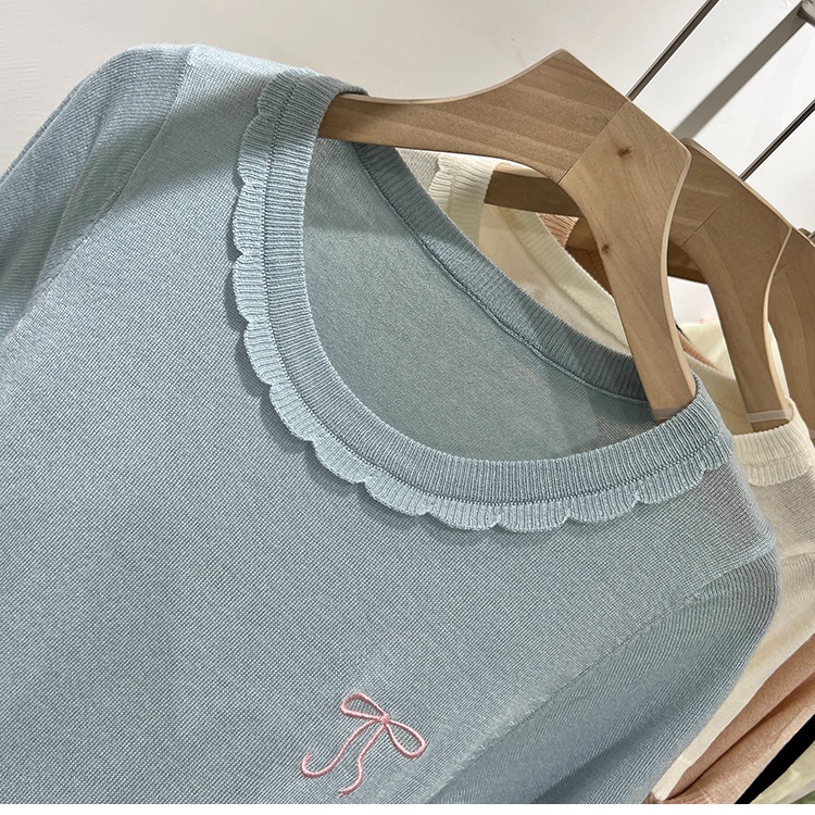 Wood ear summer ice silk splice T-shirt for women