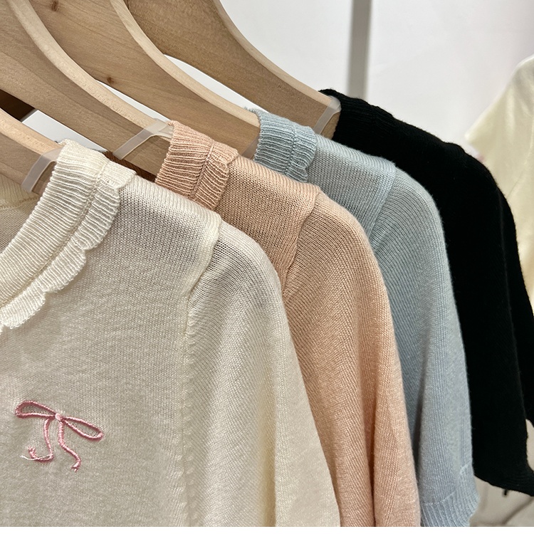 Wood ear summer ice silk splice T-shirt for women