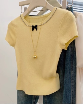 Stitching diamond ice silk tops basis T-shirt for women
