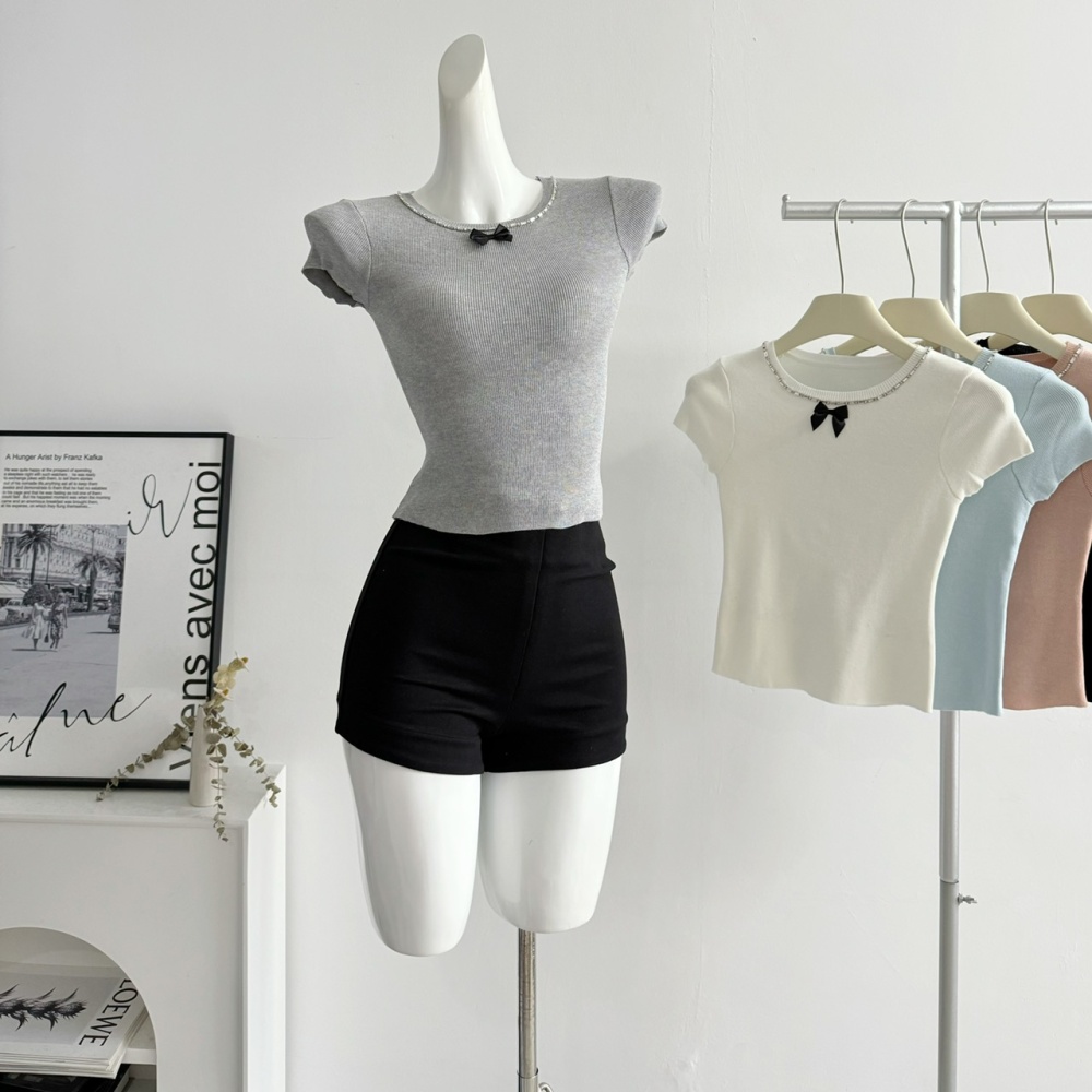 Stitching diamond ice silk tops basis T-shirt for women