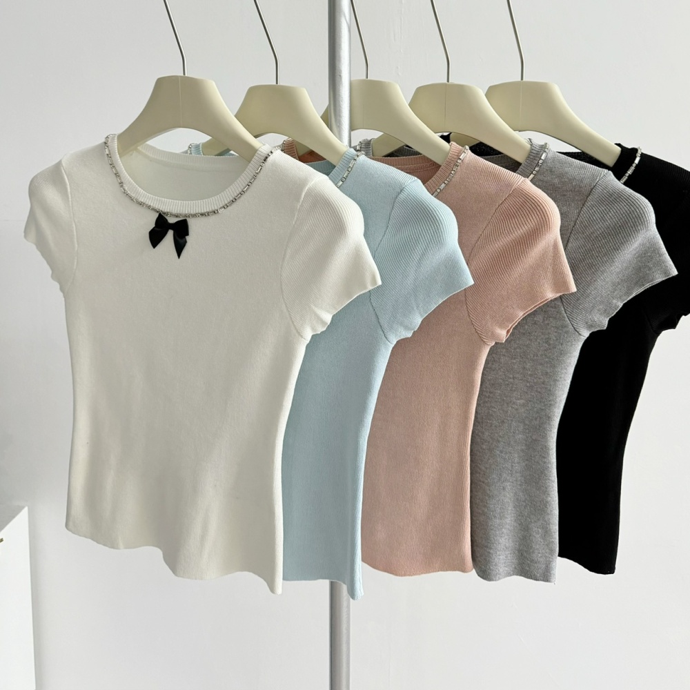 Stitching diamond ice silk tops basis T-shirt for women