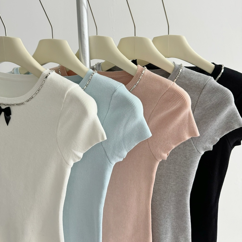 Stitching diamond ice silk tops basis T-shirt for women