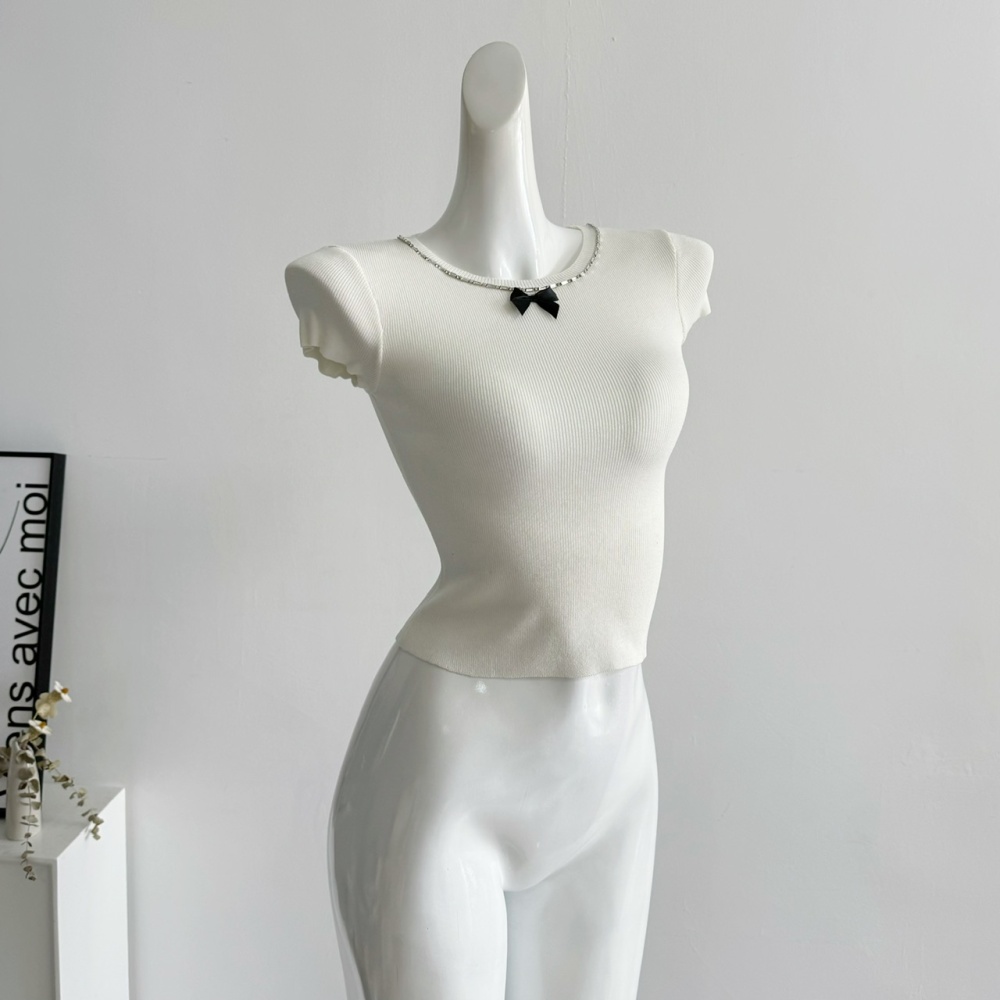 Stitching diamond ice silk tops basis T-shirt for women
