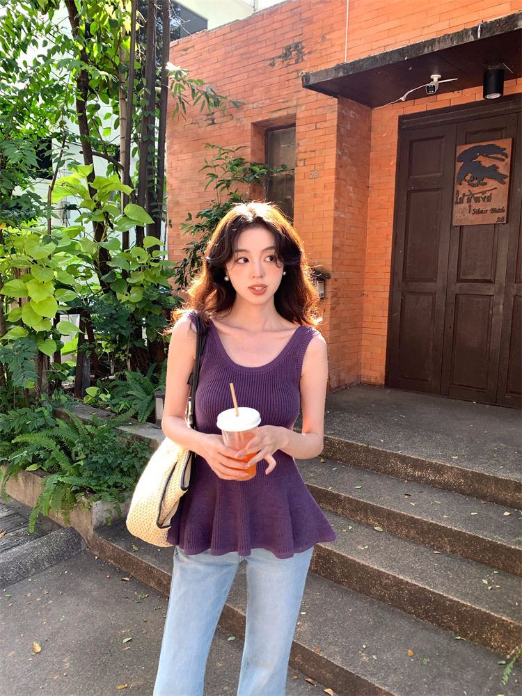 Sling all-match knitted tops pure mermaid slim vest for women