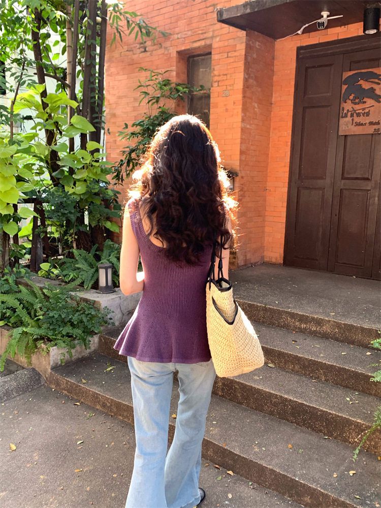Sling all-match knitted tops pure mermaid slim vest for women