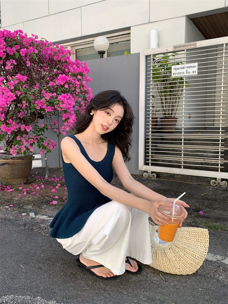 Sling all-match knitted tops pure mermaid slim vest for women