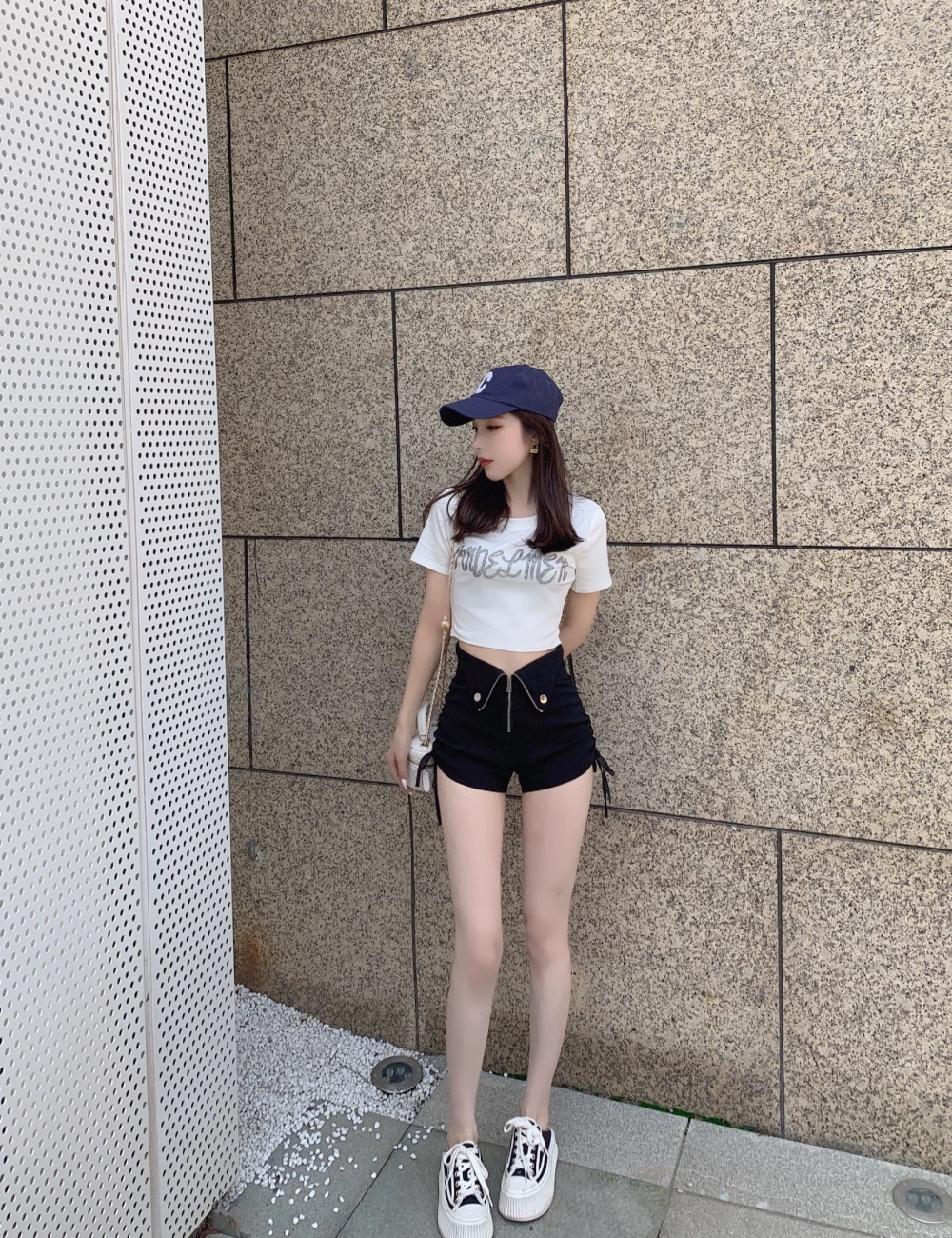 High waist tight straight bottoming slim shorts