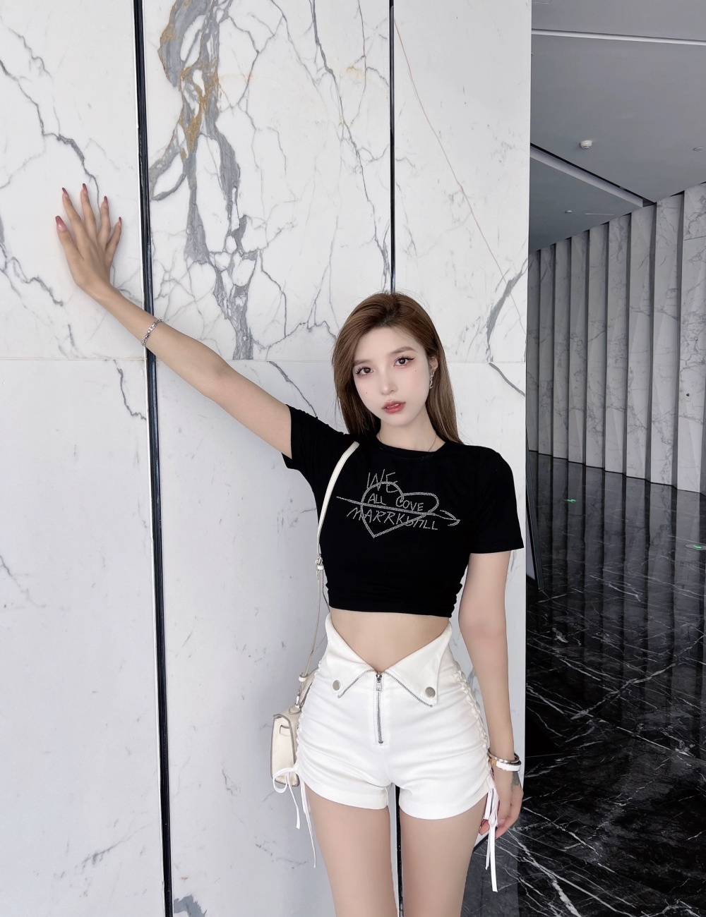 High waist tight straight bottoming slim shorts