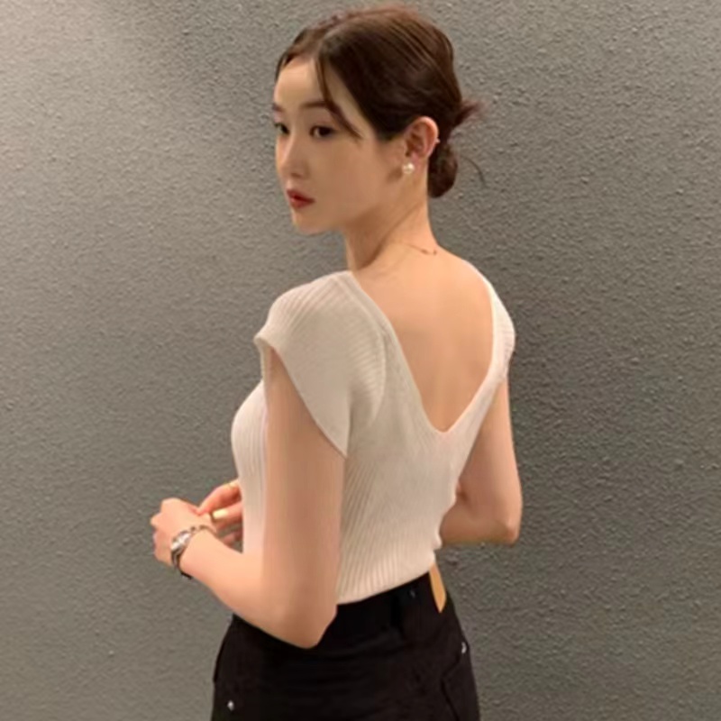 Summer pit stripe slim elegant Korean style sweater for women