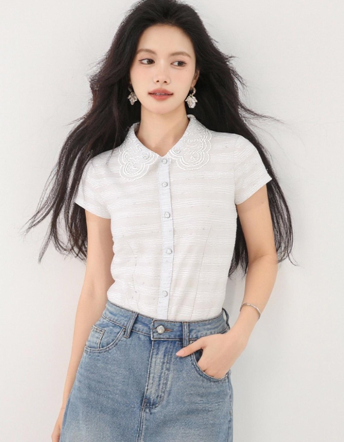 Lace temperament tops short sleeve shirt
