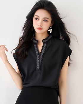 Beading short sleeve shirt commuting V-neck small shirt