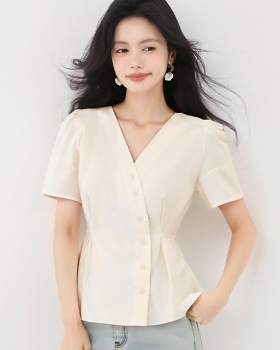 Bubble slim tops V-neck small shirt for women