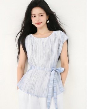 Pinched waist tops France style small shirt for women