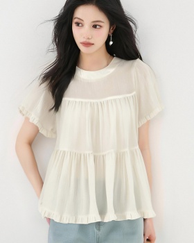 Short sleeve slim thin shirt summer round neck tops