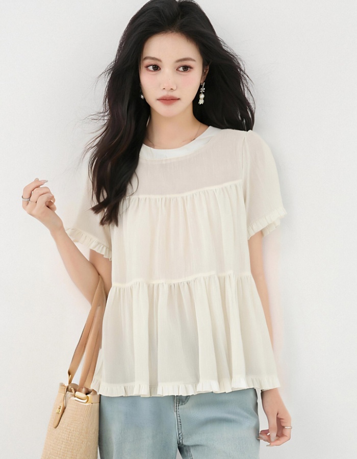 Short sleeve slim thin shirt summer round neck tops