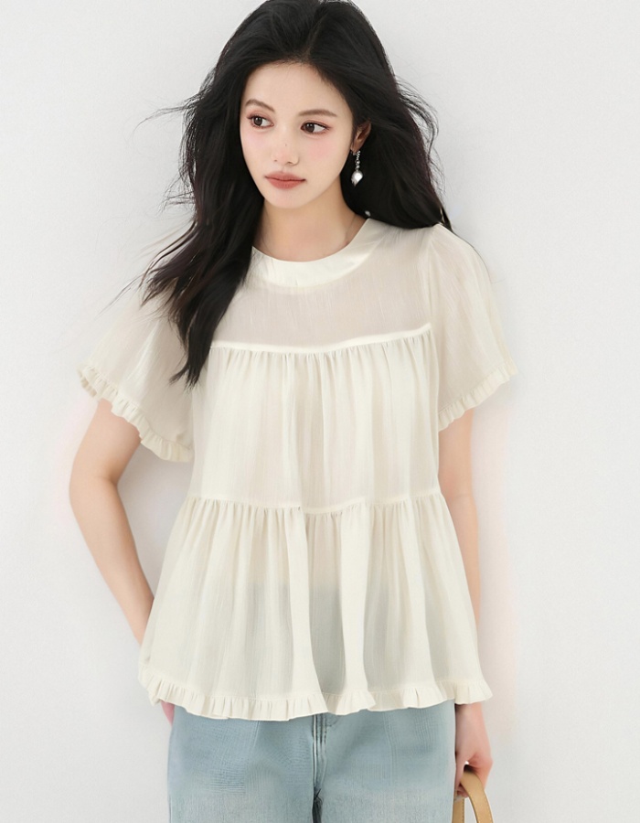 Short sleeve slim thin shirt summer round neck tops