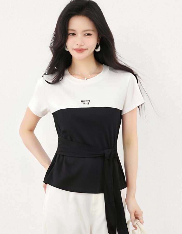 Slim splice tops mixed colors T-shirt for women