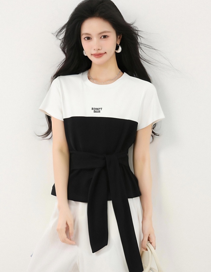 Slim splice tops mixed colors T-shirt for women