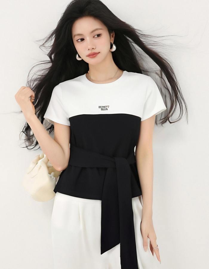 Slim splice tops mixed colors T-shirt for women