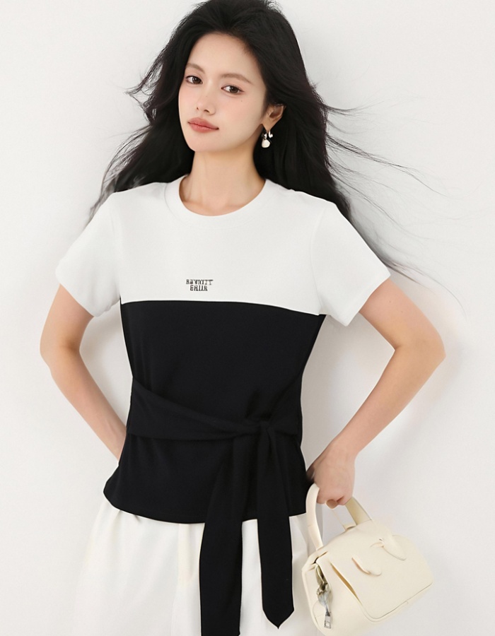 Slim splice tops mixed colors T-shirt for women