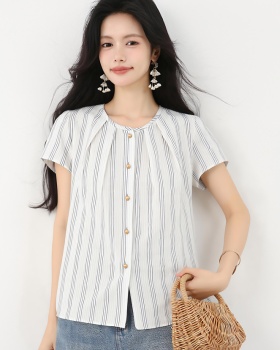 Casual stripe summer tops all-match loose shirt
