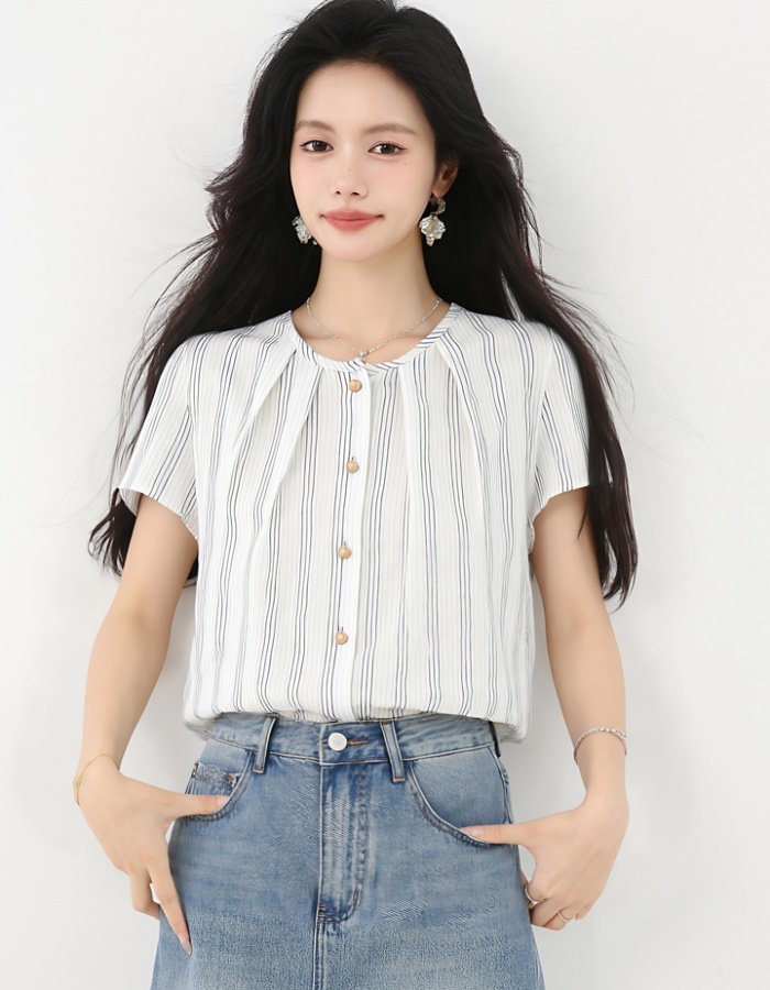 Casual stripe summer tops all-match loose shirt