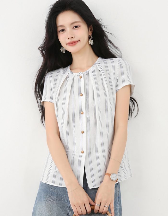 Casual stripe summer tops all-match loose shirt