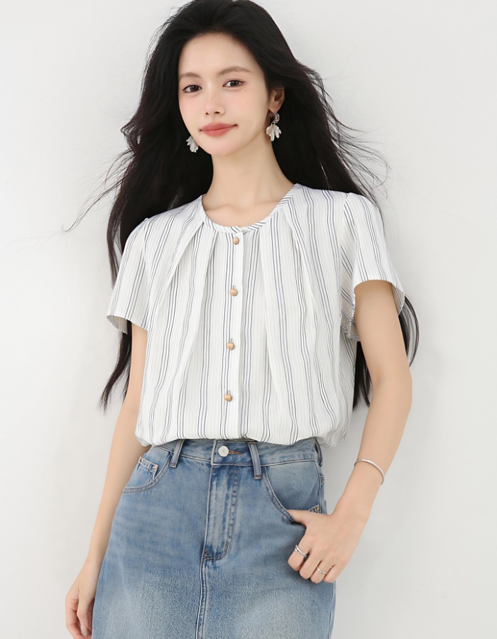 Casual stripe summer tops all-match loose shirt