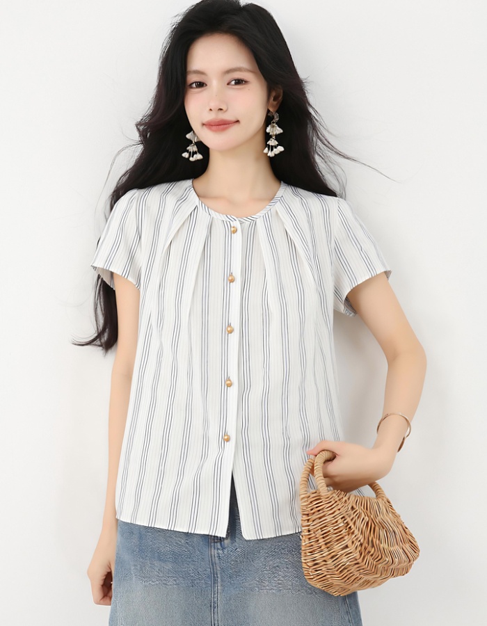 Casual stripe summer tops all-match loose shirt