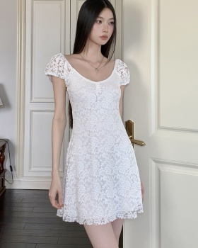 Summer slim pinched waist lace dress