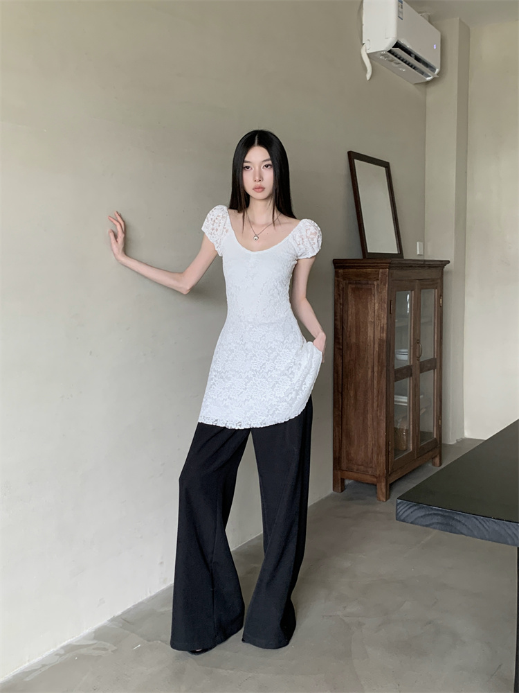 Summer slim pinched waist lace dress