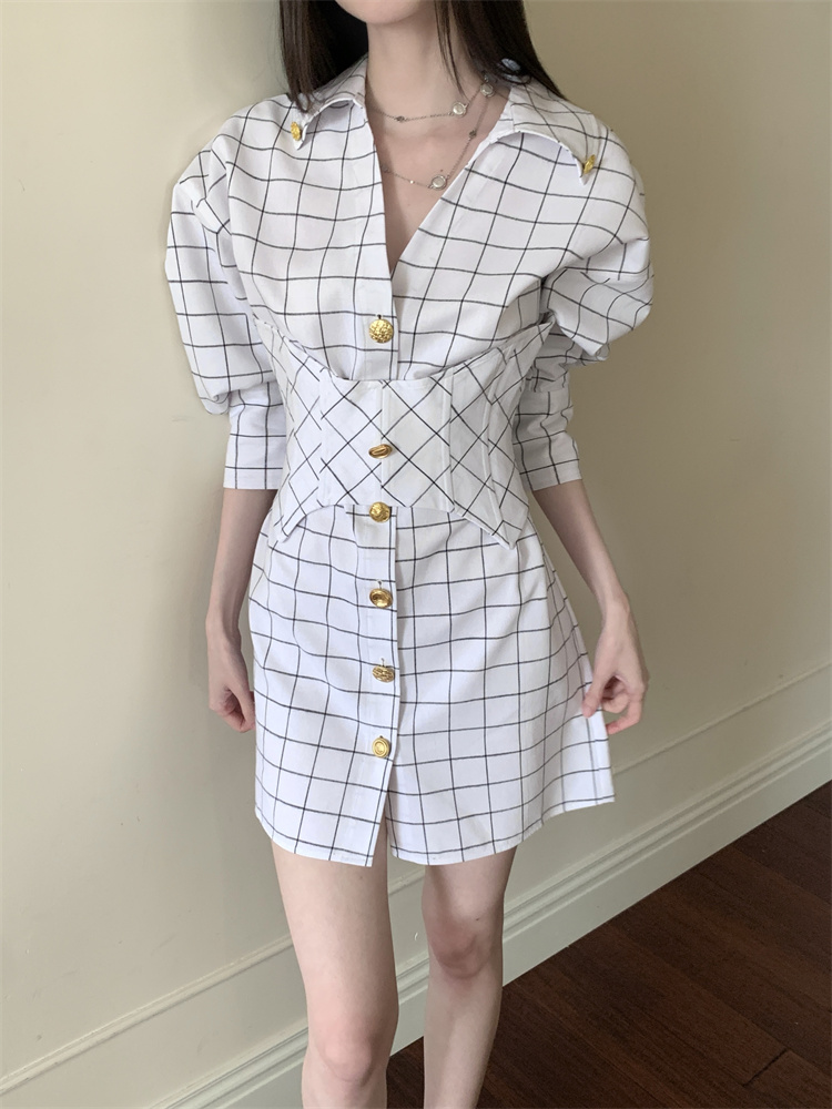 Retro pinched waist summer shirt slim A-line T-back