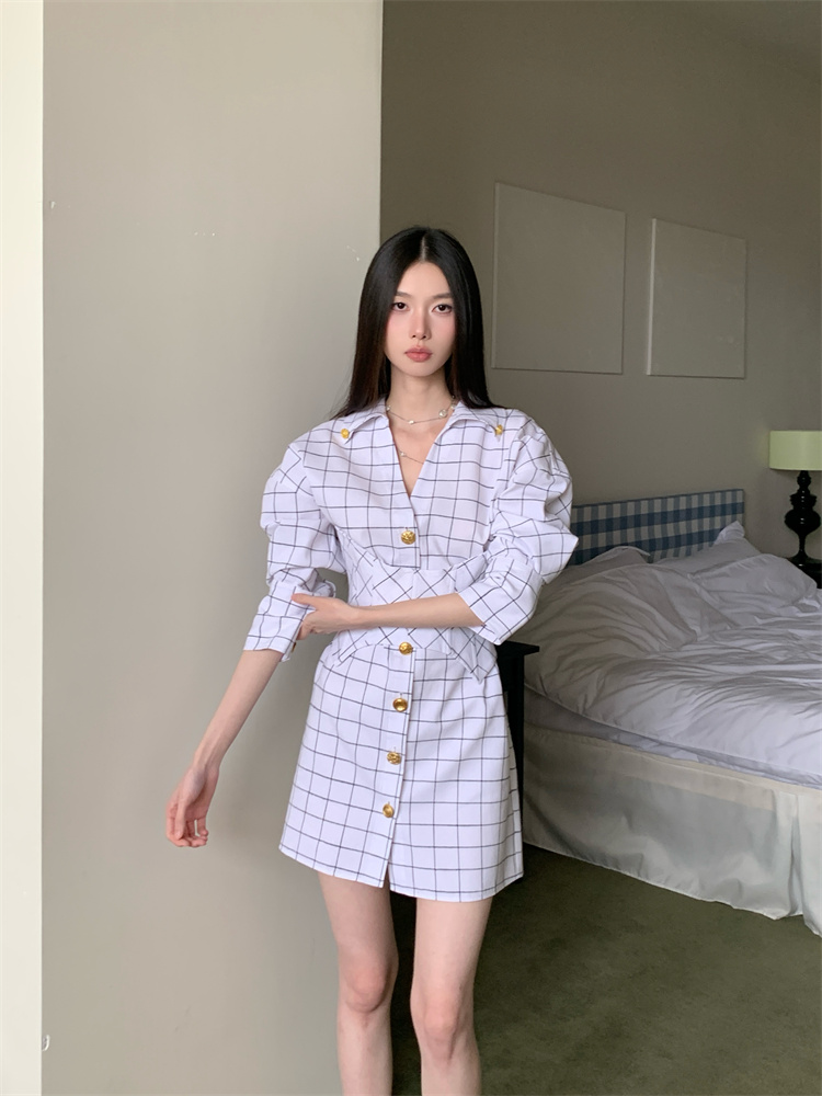 Retro pinched waist summer shirt slim A-line T-back