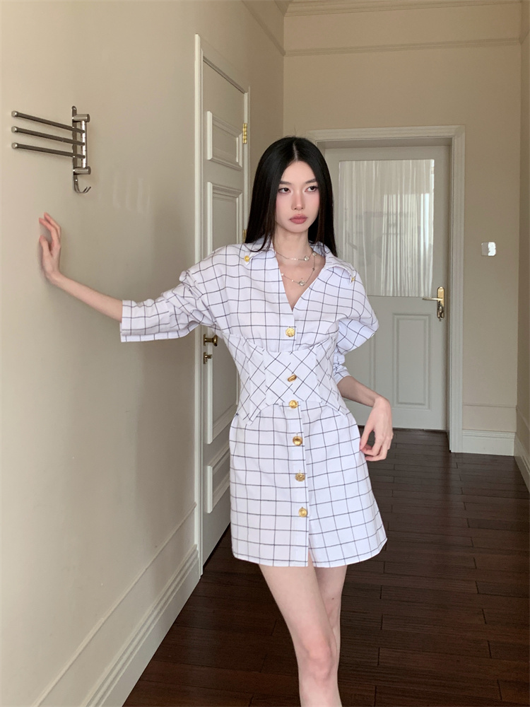 Retro pinched waist summer shirt slim A-line T-back