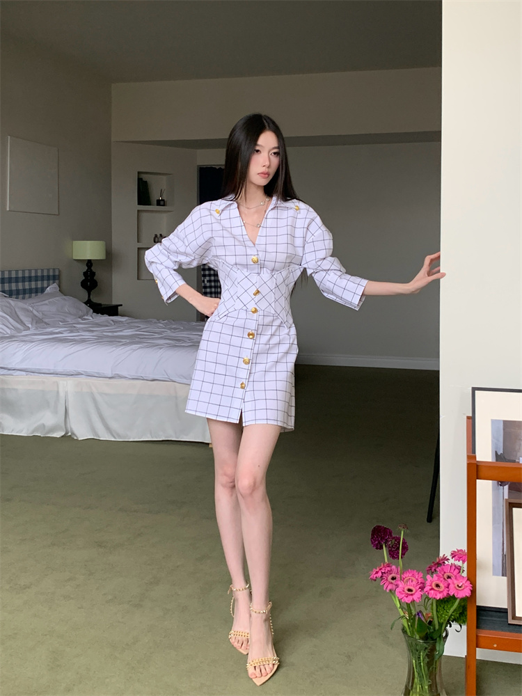 Retro pinched waist summer shirt slim A-line T-back