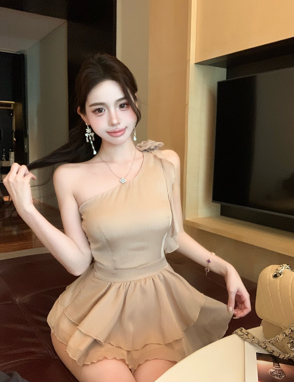 Elegant flowers tops sweet chiffon shirt for women