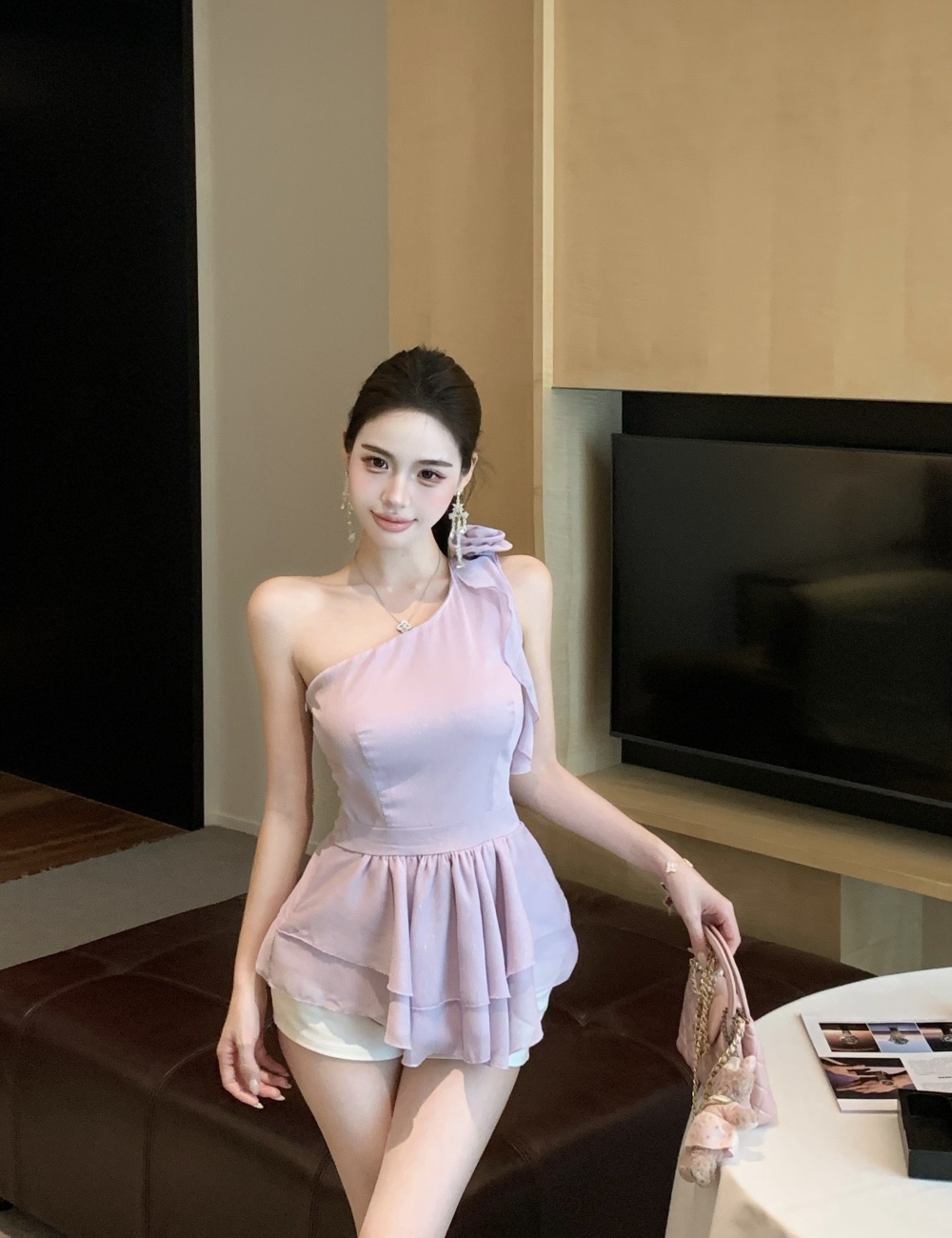 Elegant flowers tops sweet chiffon shirt for women