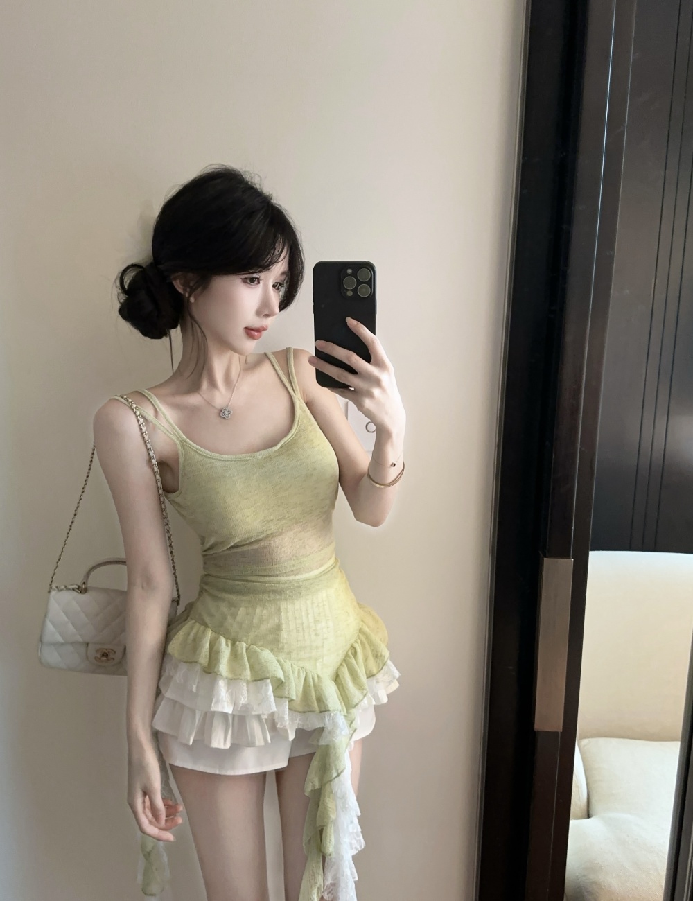 Enticement sling lace irregular stitching tops