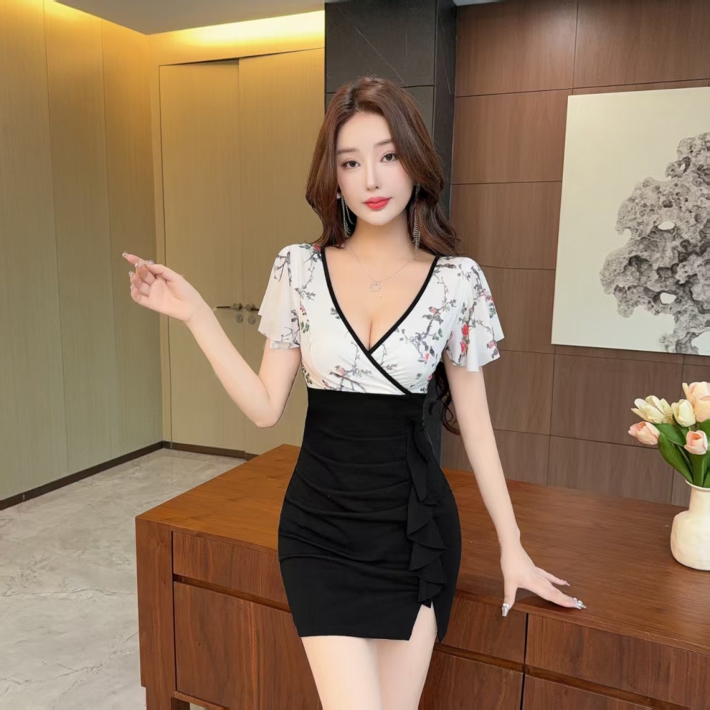 Printing pinched waist short sleeve T-back
