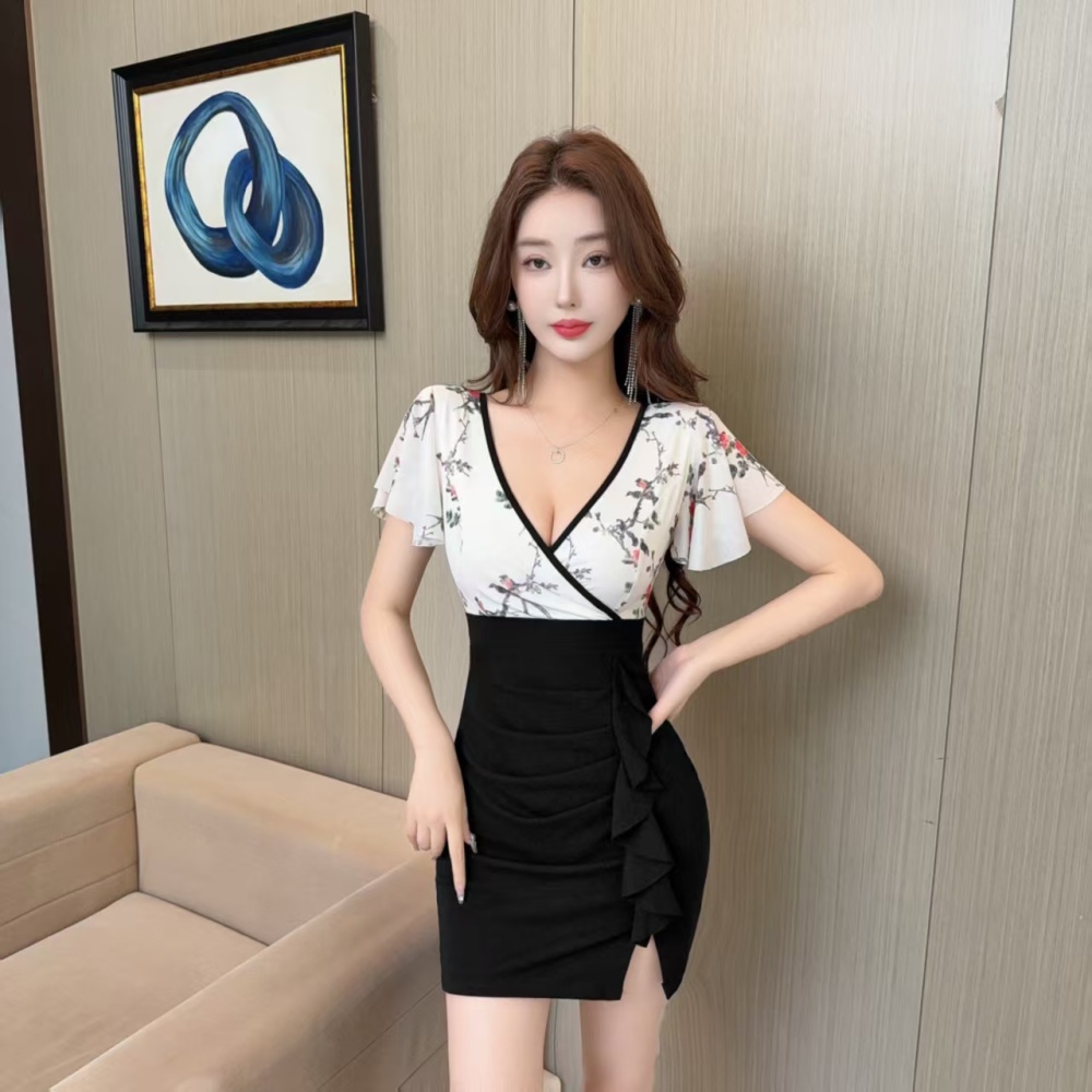 Printing pinched waist short sleeve T-back