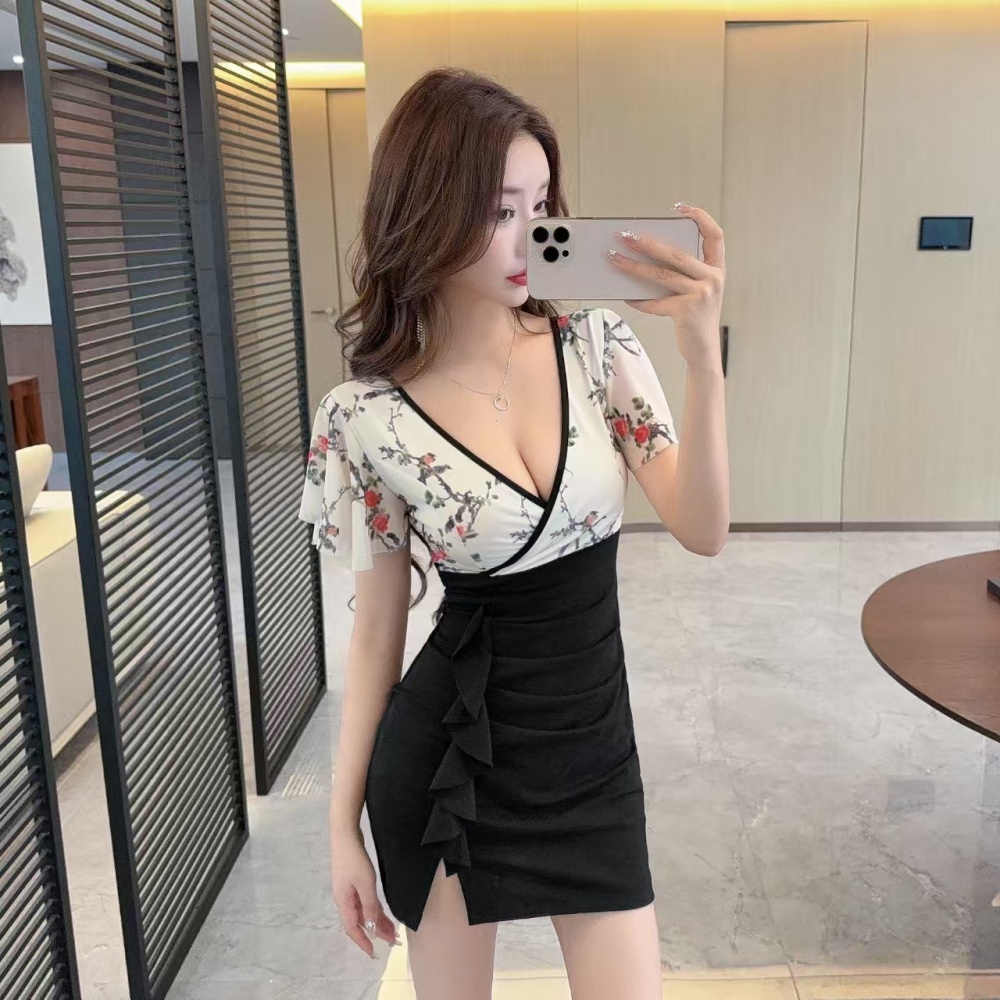 Printing pinched waist short sleeve T-back