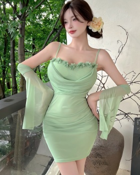 Lady splice gauze pure sling dress