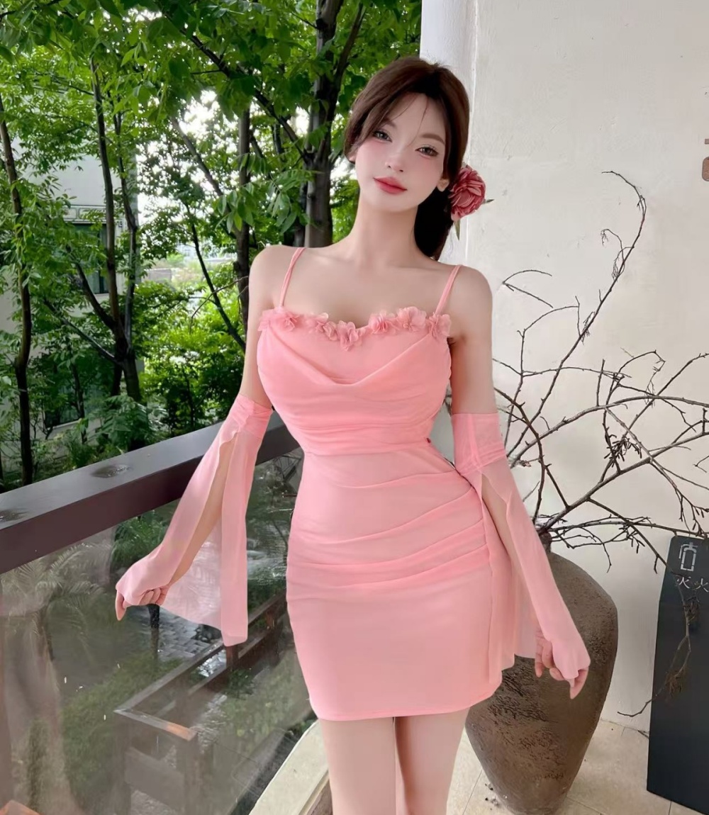 Lady splice gauze pure sling dress