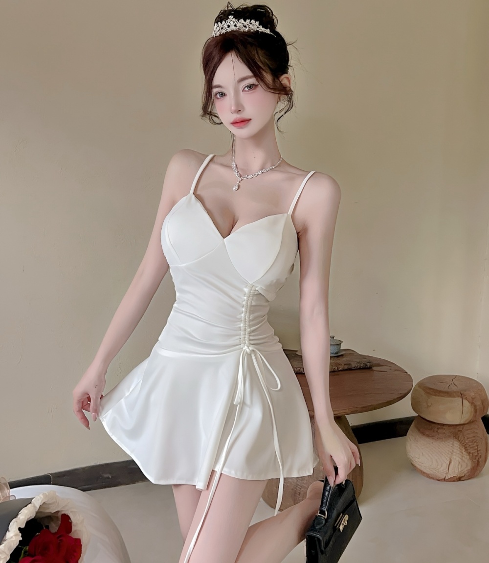 Slim strapless low-cut pinched waist spicegirl T-back