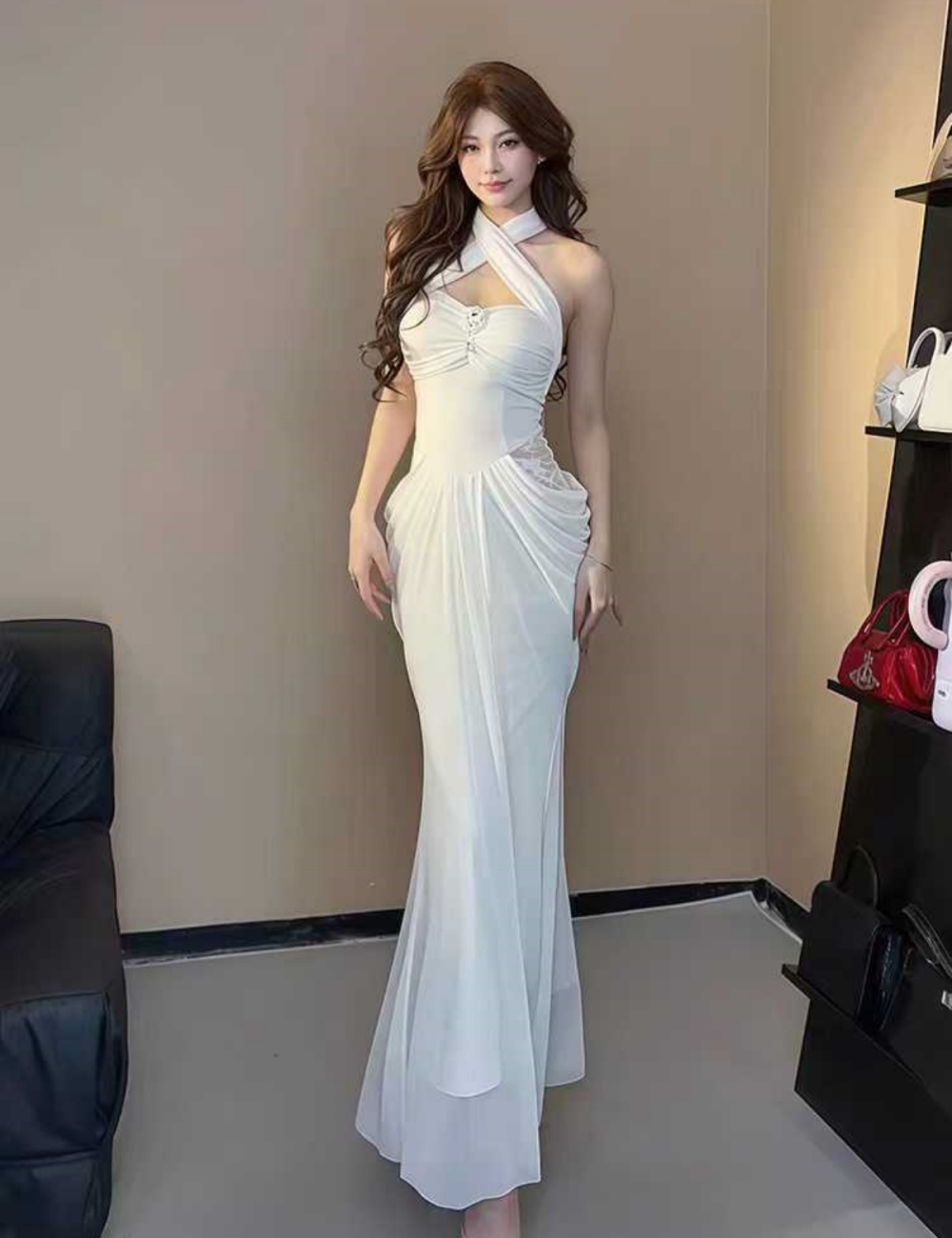 Hollow unique sexy dress splice slim temperament long dress
