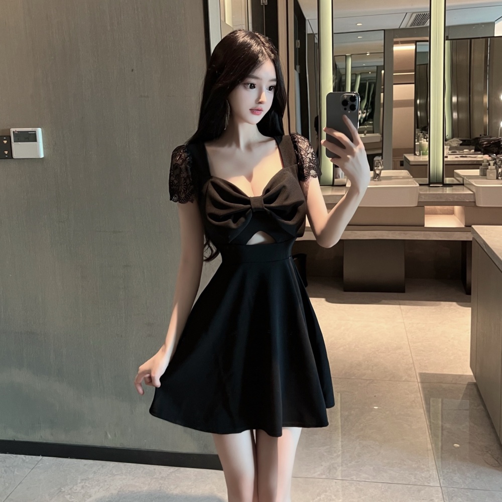 Sexy stereoscopic lace splice big bow summer dress