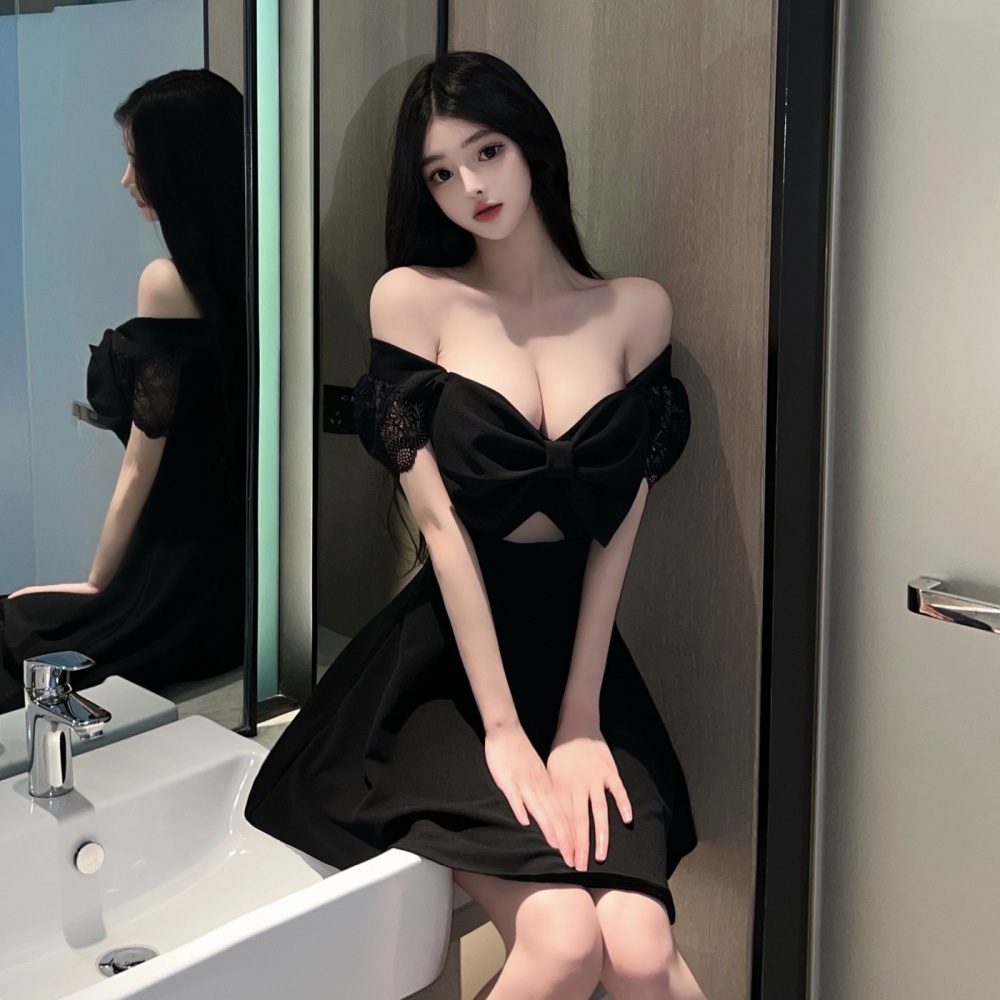 Sexy stereoscopic lace splice big bow summer dress