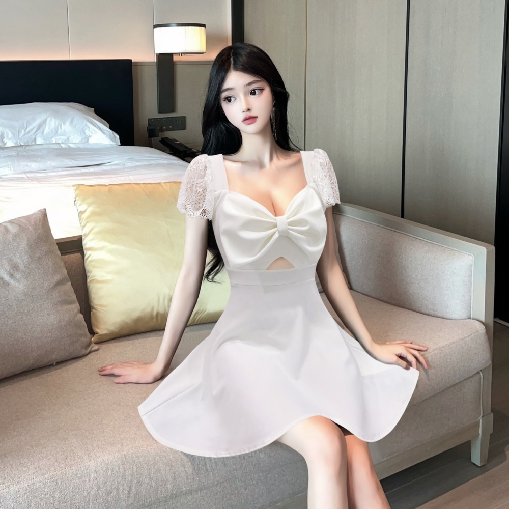 Sexy stereoscopic lace splice big bow summer dress